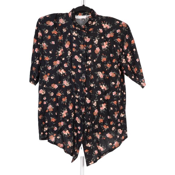 Feruccio VTG Outfit M Women Floral Button Up Tie Shirt Elastic Waist Pants Black - Picture 3 of 7